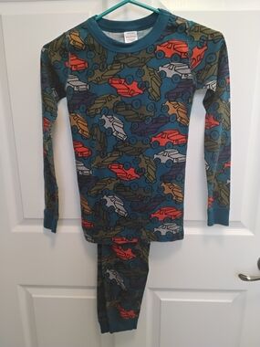 Hanna Andersson Teal and Navy Car Print Kids Pajama Set Size 10